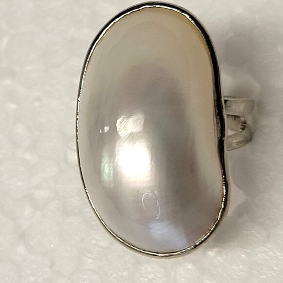Mother of Pearl Adjustable Ring, Oval Mother of Pearl Ring - Picture 8 of 14